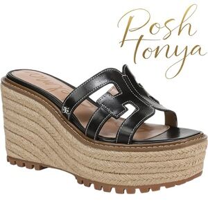 NEW Sam Edelman Laine Platform Wedge Espadrille Sandals Black Size 9 Resort Chic